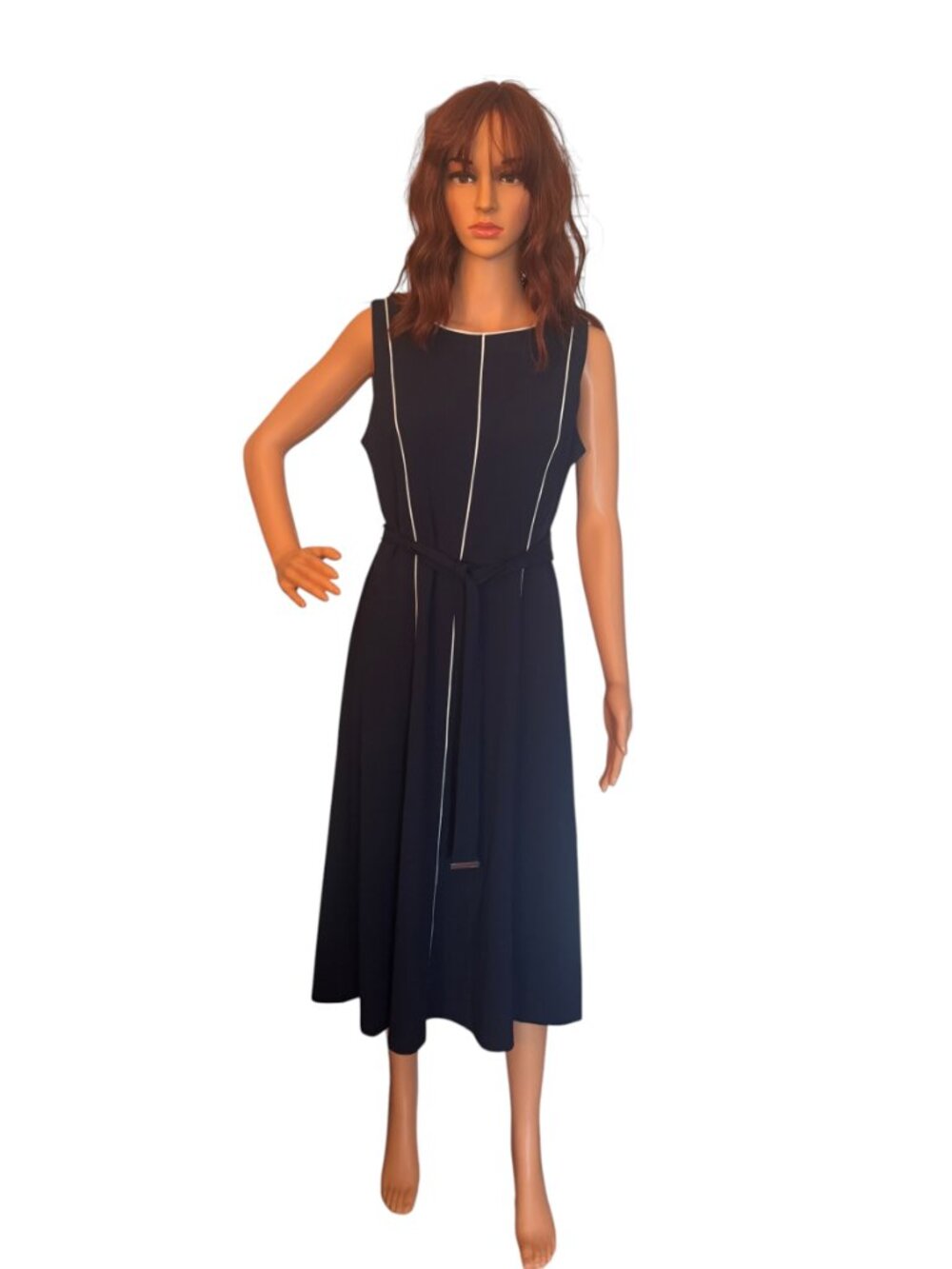 DKNY Navy Blue Contrast Trim Midi Size 10 w/belt
